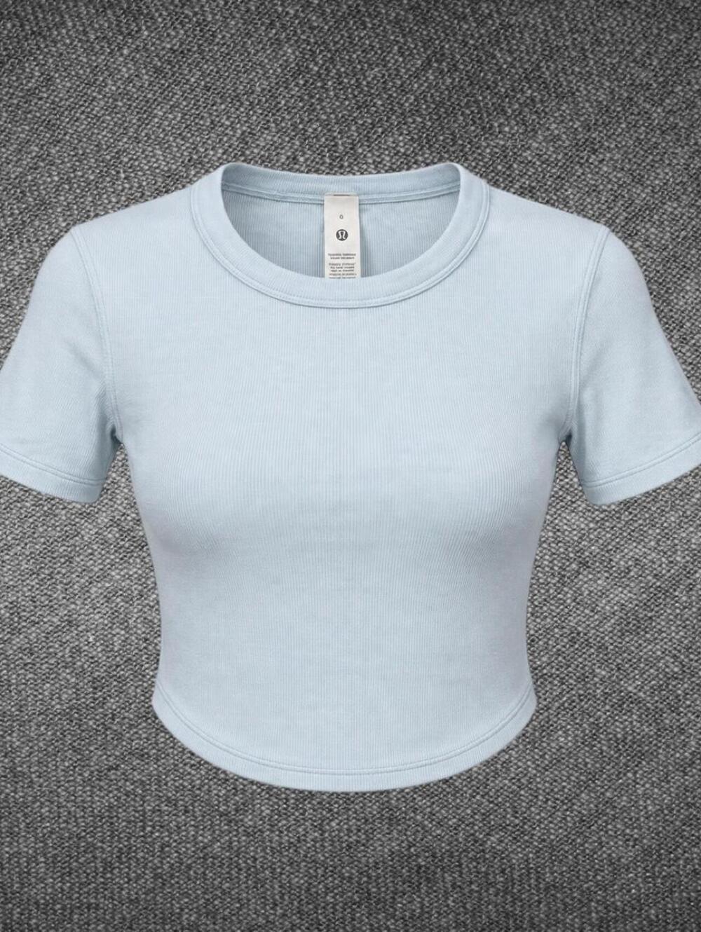 Lululemon Blue Ribbed Cropped Curved Hem Tee Size 0